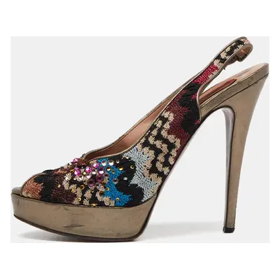 Missoni Multicolor Fabric Embellished Slingabck Pumps Size