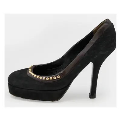 D&G Black/Dark Brown Suede and Leather Studded Platform Pumps Size