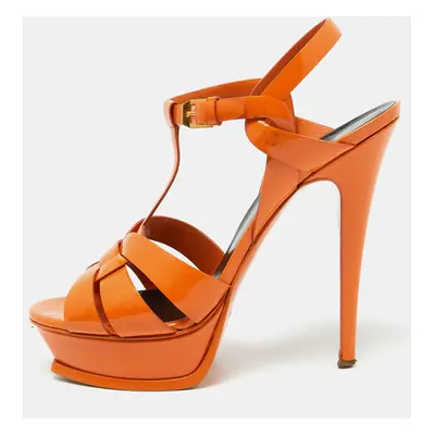 Saint Laurent Orange Patent Leather Tribute Platform Sandals Size