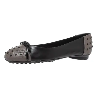 Tod's Black/Grey Leather Dew Ballet Flats Size