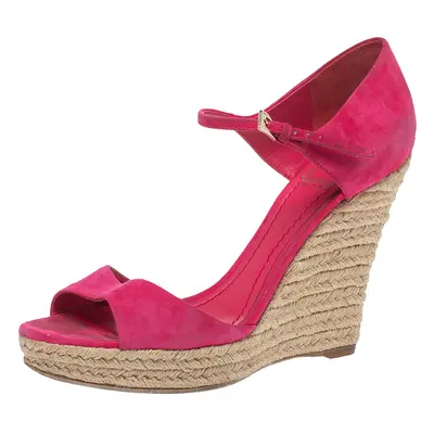 Dior Pink Suede Optique Wedge Ankle Strap Sandals Size 39.5