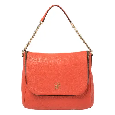 Carolina Herrera Orange Leather Zip Hobo