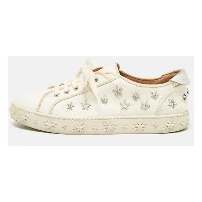 Aquazzura White/Silver Leather Cosmic Star-Stud Low Top Sneakers Size