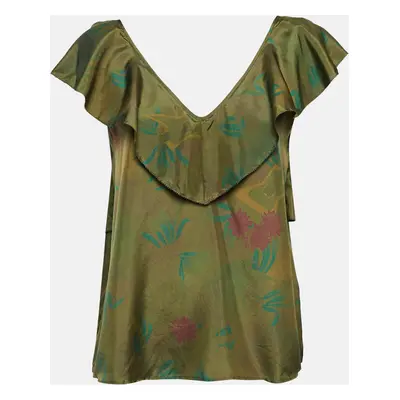 Zadig & Voltaire Green Teen Jungle Print Silk Ruffled Top