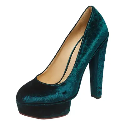 Charlotte Olympia Green Textured Velvet Dolly Platform Pumps Size