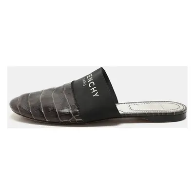 Givenchy Black Croc Embossed Leather and Elastic Bedford Mules Size