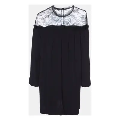 Sandro Black Crepe Lace Trim Shift Dress