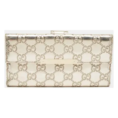 Gucci Metallic Gold Guccissima Leather Flap Continental Wallet