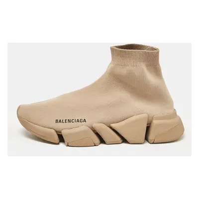 Balenciaga Beige Knit Fabric Speed Trainer Slip On Sneakers Size