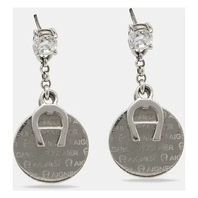 Aigner Silver Tone Crystal Detail Drop Earrings