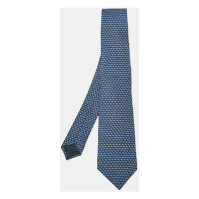 Lanvin Blue Geometric Arrow Print Silk Tie