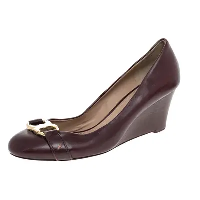 Tory Burch Burgundy Leather Wedge Pumps Size