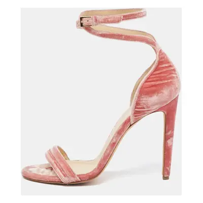 Chloé Pink Velvet Ankle Strap Sandals Size