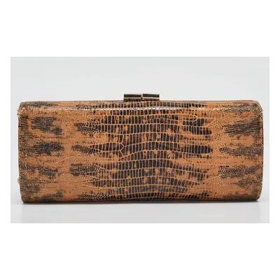 Jimmy Choo Brown Lizard Effect Suede Twill Tube Clutch