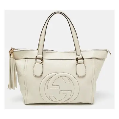 Gucci Cream Leather Soho Zip Tassel Tote