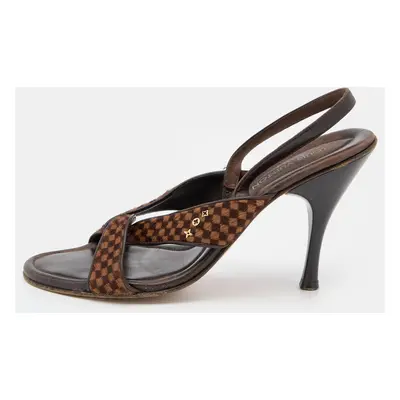 Louis Vuitton Brown Damier Ebene Calf Hair and Leather Slingback Sandals Size