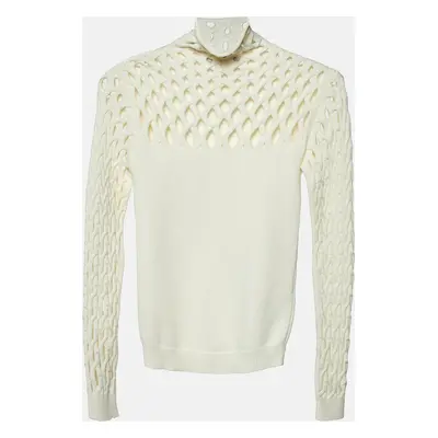 Valentino Ivory White Mesh Knit High Neck Jumper