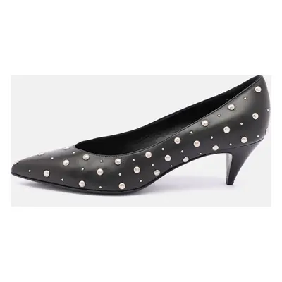 Saint Laurent Black Leather Embellished Pointed Toe Pumps Size