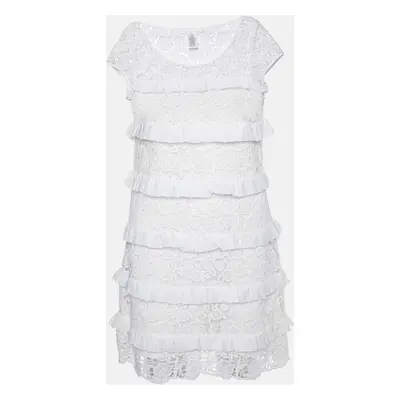 Diane Von Furstenberg White Lace Ruffle Detail Arcelia Dress