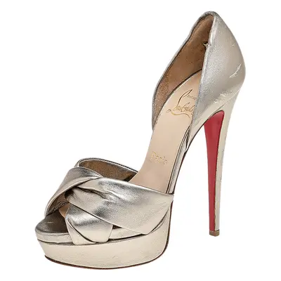 Christian Louboutin Metallic Gold Leather Peacock Platform Pumps Size