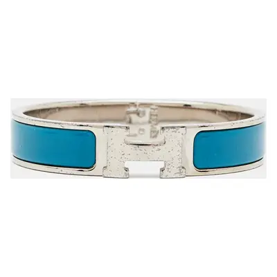 Hermès Clic H Blue Enamel Palladium Plated Bracelet