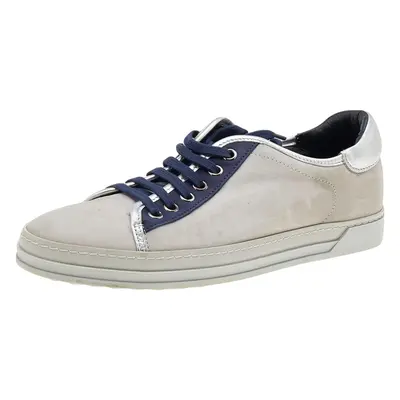 Tod's Grey/Blue Leather And Suede Low Top Sneakers Size