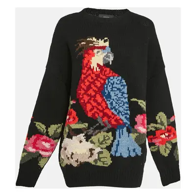 Joseph Black Parrot Sweet Flower Handknit Sweater