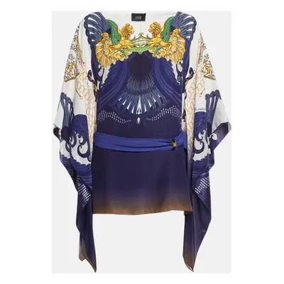 Class by Roberto Cavalli Navy Blue Printed Satin Silk Kaftan Top