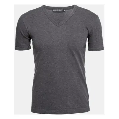 Dolce & Gabbana Grey Cotton Short Sleeve V-Neck T-Shirt