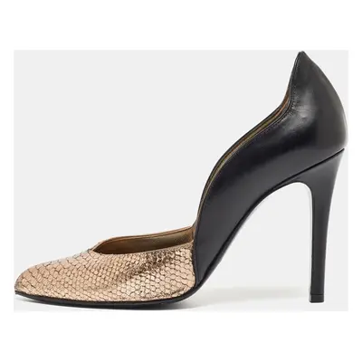 Lanvin Metallic/Black Embossed Python and Leather Pumps Size