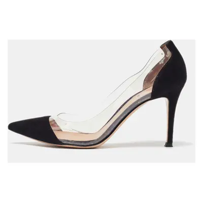 Gianvito Rossi Black PVC and Suede Plexi Pointed Toe Pumps Size 37.5