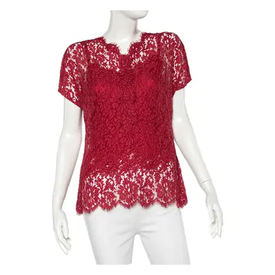 Dolce & Gabbana Red Floral Lace Button Detail Top