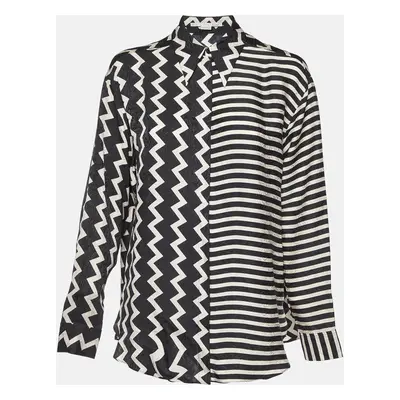 Stella McCartney Black/White Chevron & Stripes Print Jacquard Silk Shirt