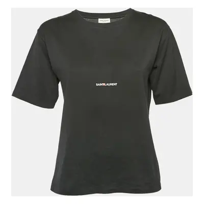 Saint Laurent Black Cotton Logo Print T-Shirt