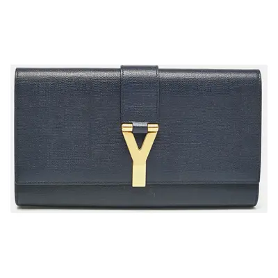 Yves Saint Laurent Navy Blue Leather Ligne Y Clutch