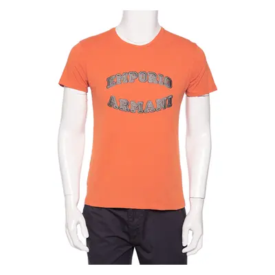 Emporio Armani Orange Logo Embroidered Cotton Crewneck T-Shirt