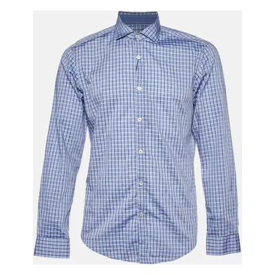 Boss By Hugo Boss Blue Checked Cotton Button Front Shirt