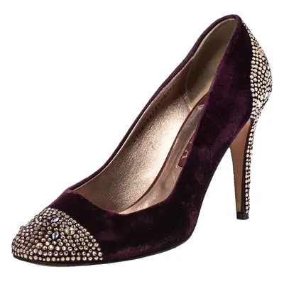 Gina Purple Velvet Crystal Embellishment Platform Pumps Size 40.5