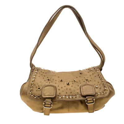 Sonia Rykiel Metallic Gold Leather Studded Shoulder Bag