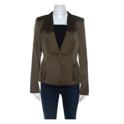 Escada Olive Green Silk Satin Tailored Blazer