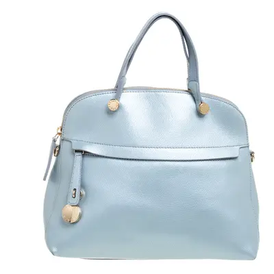 Furla Light Blue Leather Piper Dome Satchel