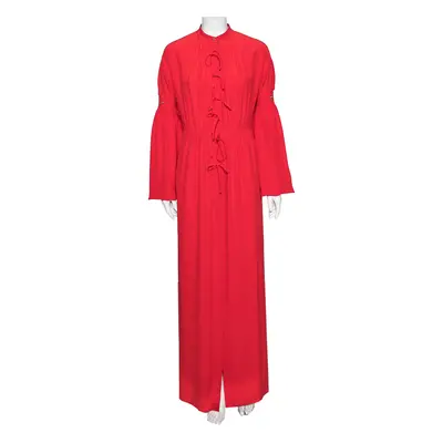 Burberry Red Silk Button Down Maxi Dress