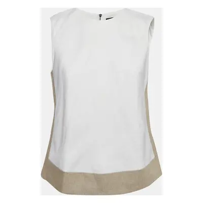 Theory White/Brown Line Sleeveless Top