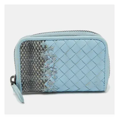 Bottega Veneta Blue Intrecciato Leather and Karung Leather Coin Purse