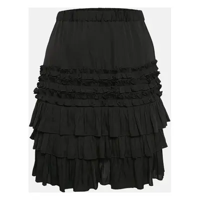 Maje Black Crepe Ruffled Mini Skirt