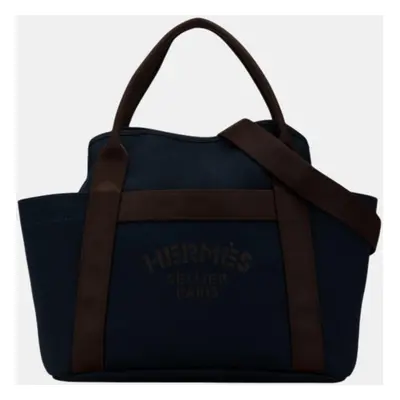 Hermes Canvas Leather Tote Bag Blue Canvas