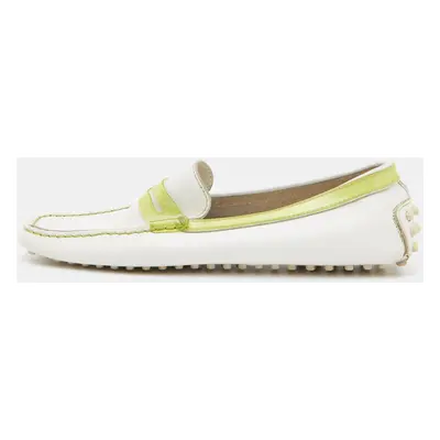 Tod's White/Green Leather and PVC Penny Loafers Size