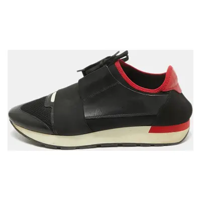 Balenciaga Black/Red Leather and Mesh Race Runner Sneakers Size