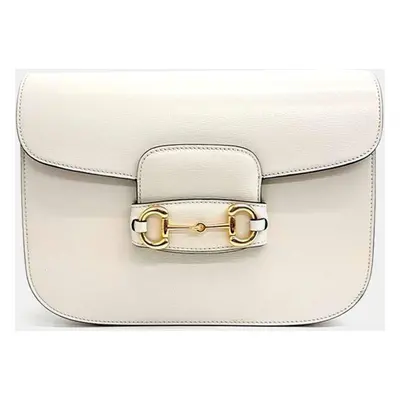 Gucci White Leather Horsebit Shoulder Bag