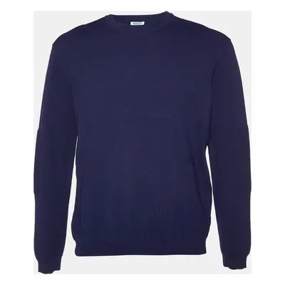 Kenzo Navy Blue Textured Knit Crew Neck Jumper